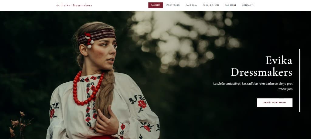 Evita Dressmakers — Mājas lapa projekta ekrānuzņēmums