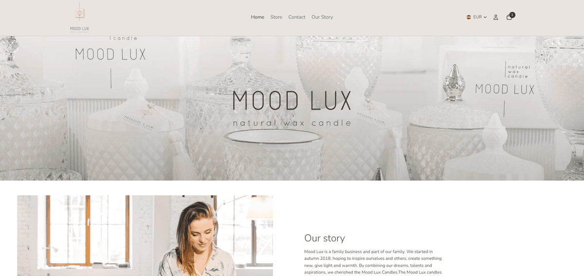 MoodLux Candles — E-veikals projekta ekrānuzņēmums